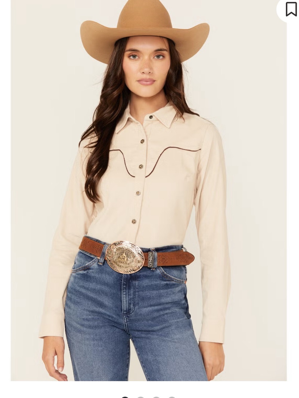Shyanne Cream Corduroy Western-Style Snap Button Down Shirt with Contrast Piping